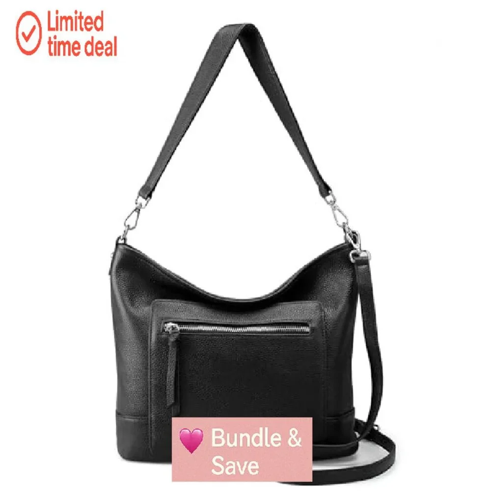 Large Genuine Leather Hobo Bag with Multiple Pockets & Crossbody Strap